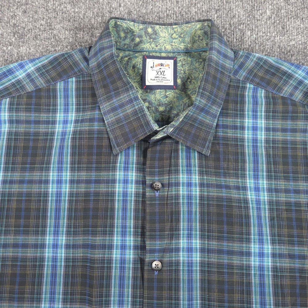 J Garcia Men's XXL 2XL Blue Green Plaid Button Down Flip Cuff Long Sleeve Shirt